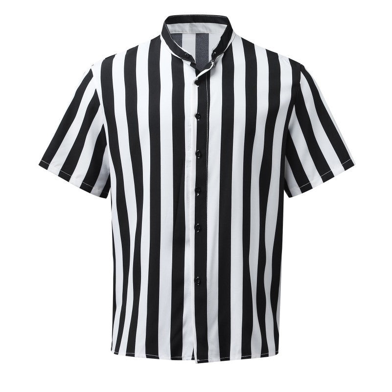 Chemise à manches courtes pour hommes avec un motif à rayures moderne et un col montant Chic und Stil