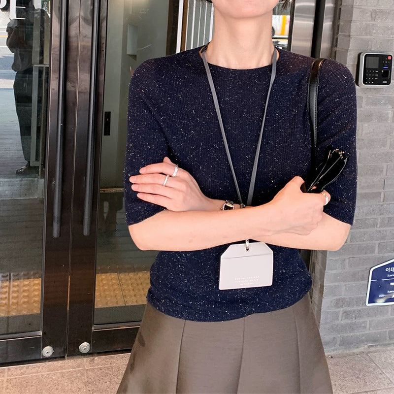 Haut à manches courtes en tricot côtelé pour femmes Chic und Stil