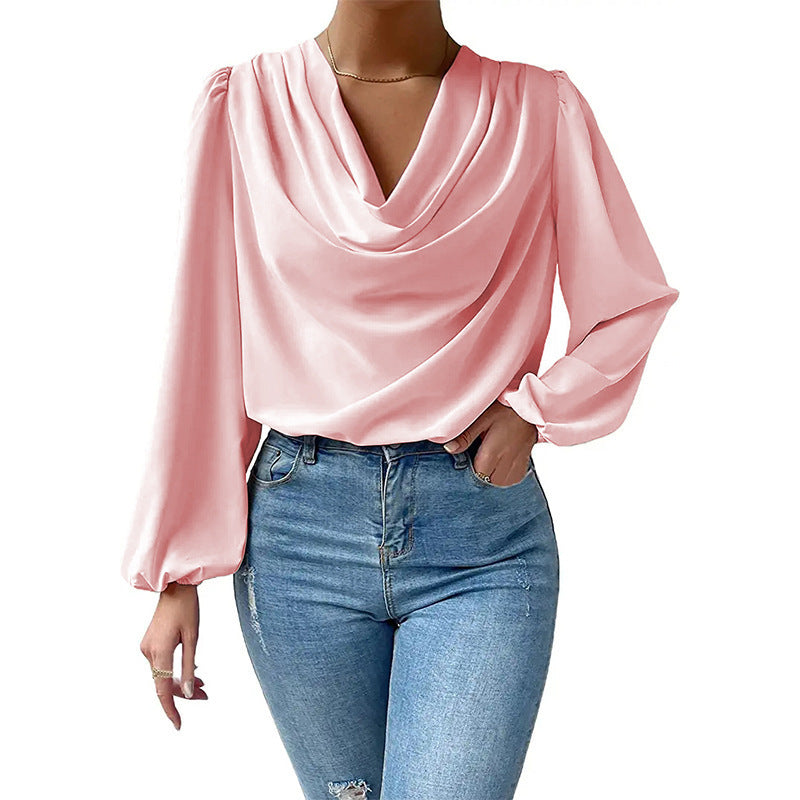 Chemisier élégant pour femmes avec décolleté en V profond et manches bouffantes décontractées Chic und Stil