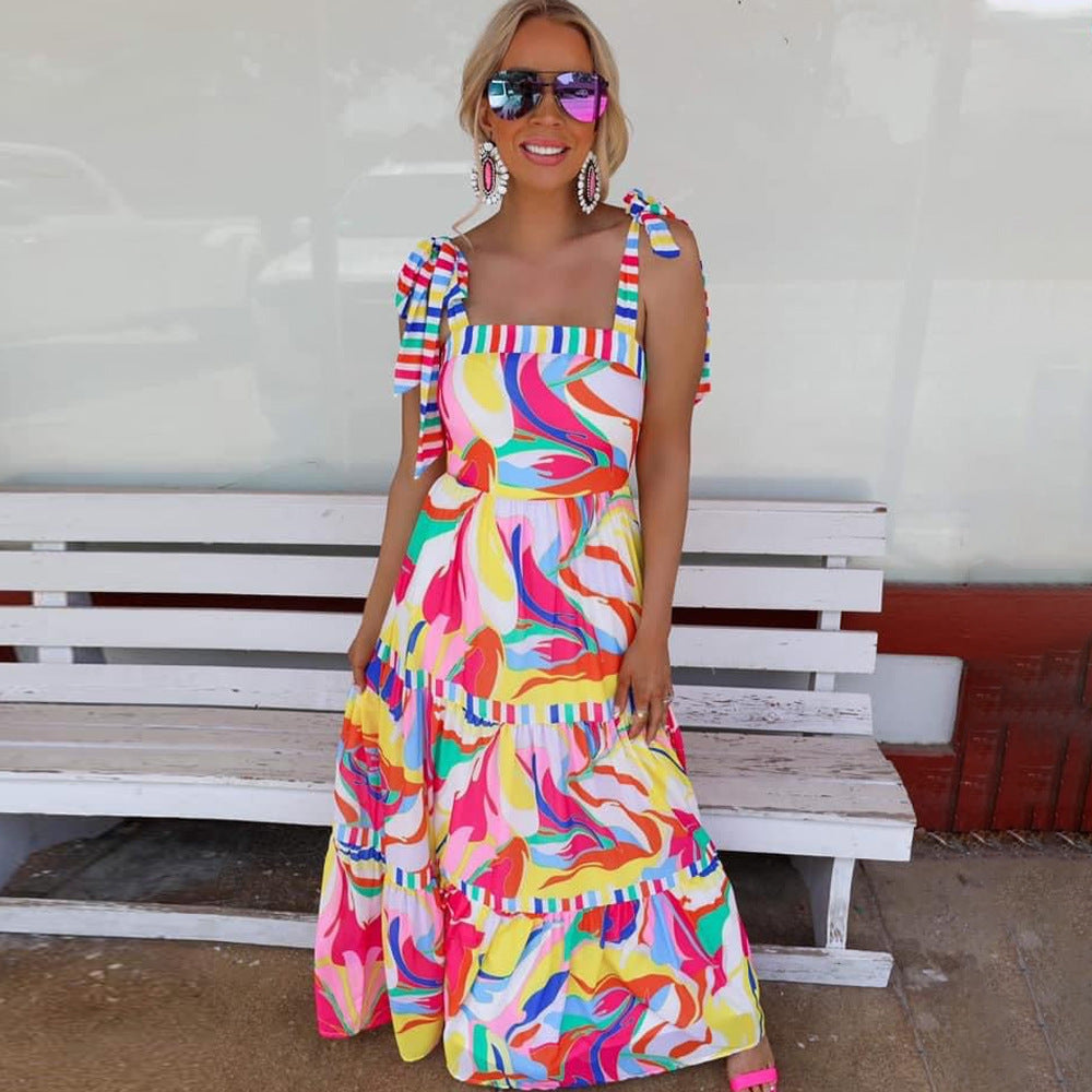 Robe maxi bohème pour femmes avec des détails de volants empilés Chic und Stil