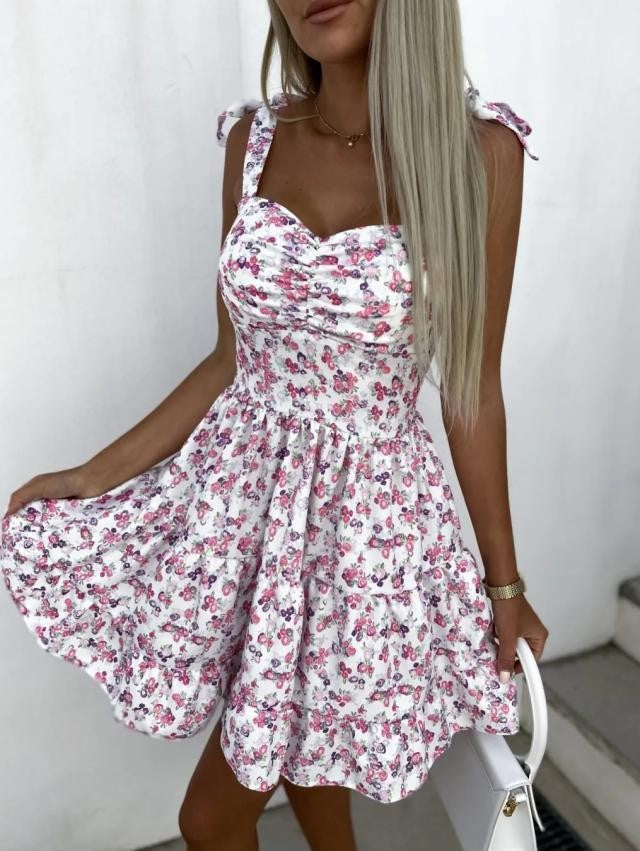 Robe Mini A-Ligne Florale Femme avec ourlet volant Chic und Stil