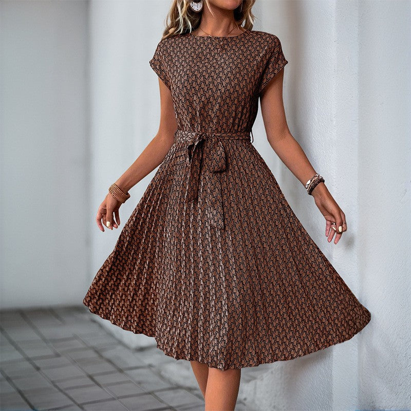 Robe midi à imprimé floral pour femmes avec cordon de taille réglable Chic und Stil