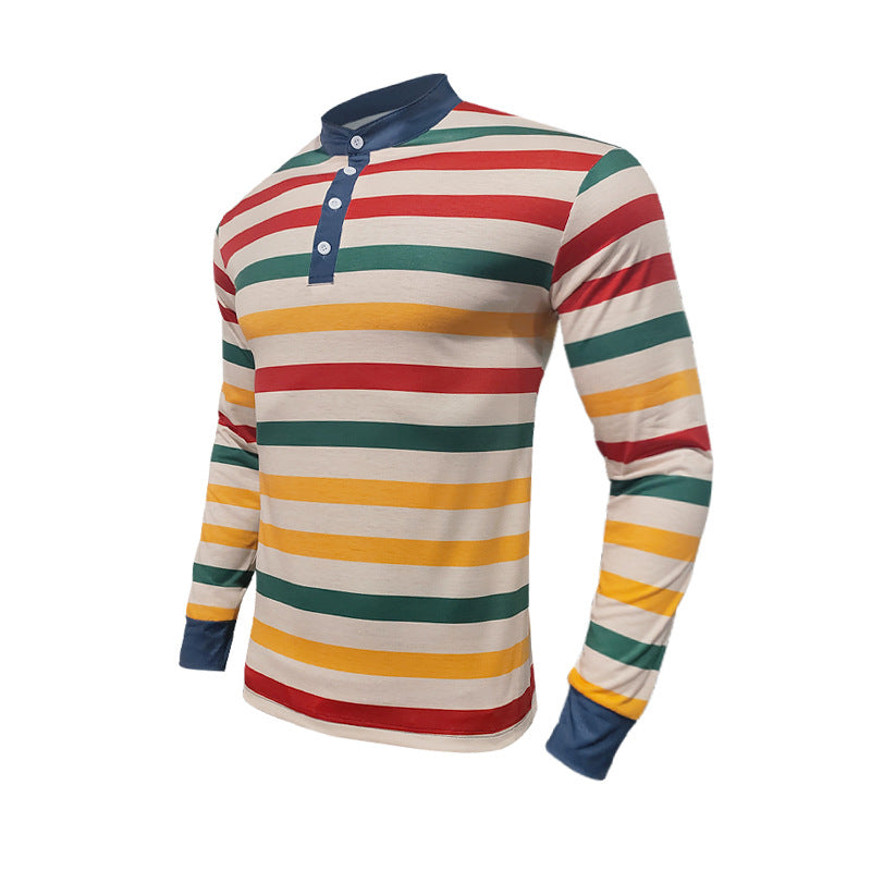 Homme T-shirt Henley à manches longues avec motif en fines rayures et col moderne Chic und Stil