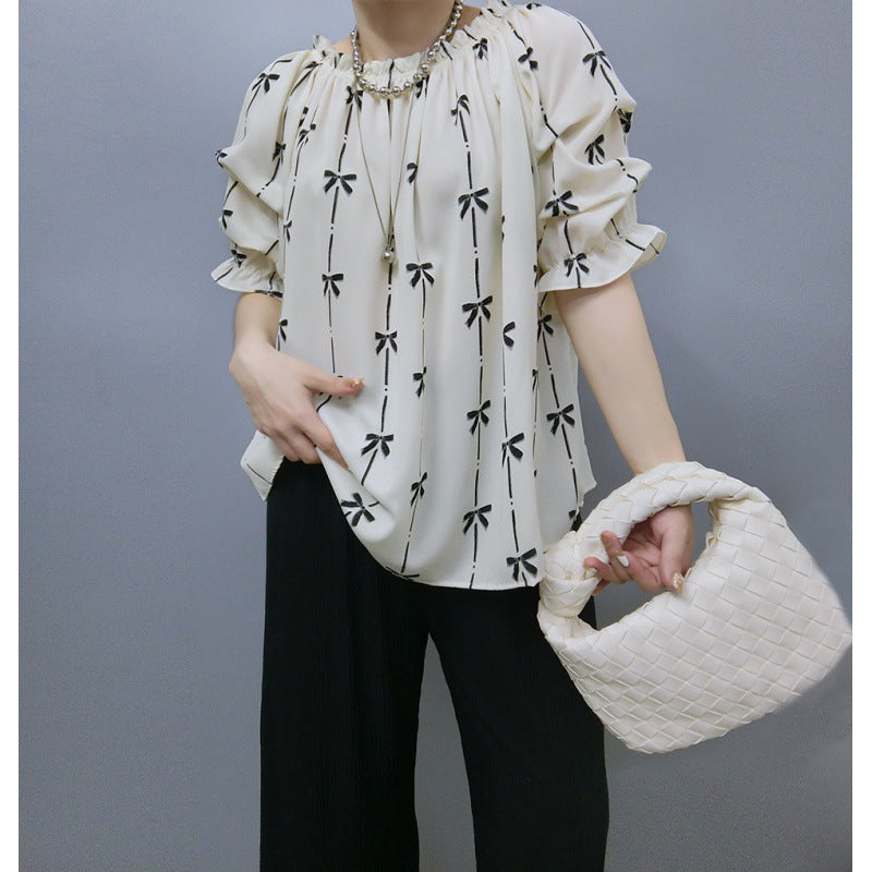 Blouse pour femmes avec des manches à volants et motif de nœuds Chic und Stil