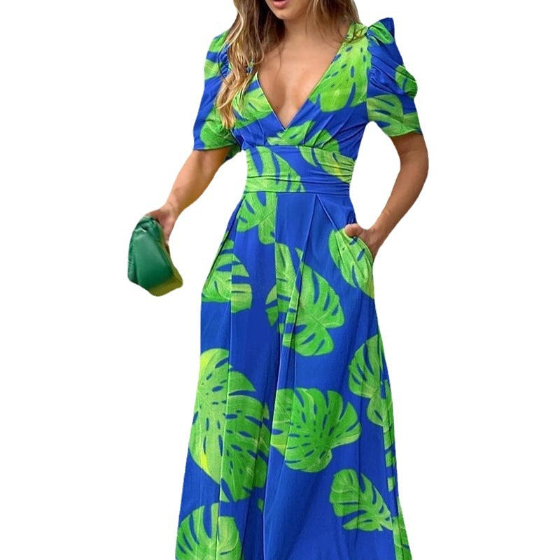 Robe maxi imprimé tropical coupée pour femmes Chic und Stil