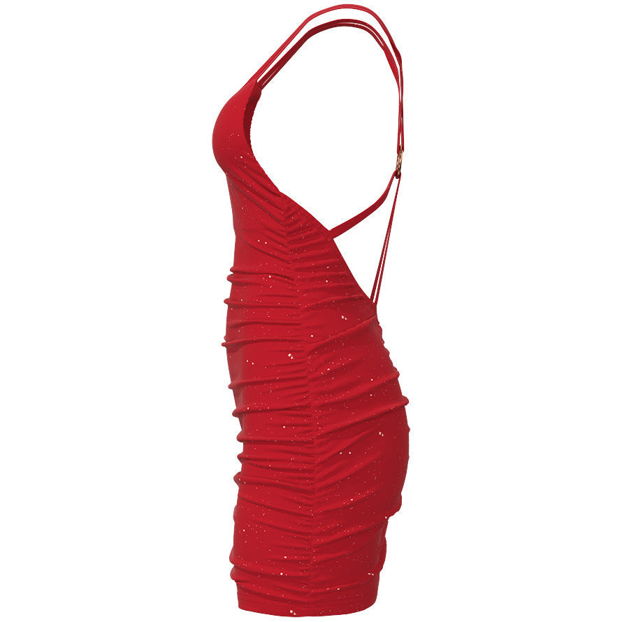 Robe mini ajustée pour femmes avec bretelles spaghetti et fronces Chic und Stil