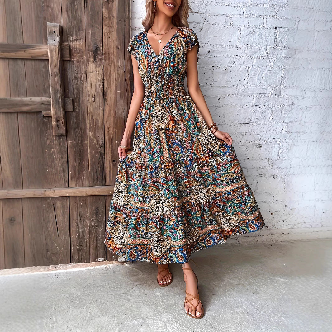 Robe maxi bohème pour femmes avec taille froncée Chic und Stil