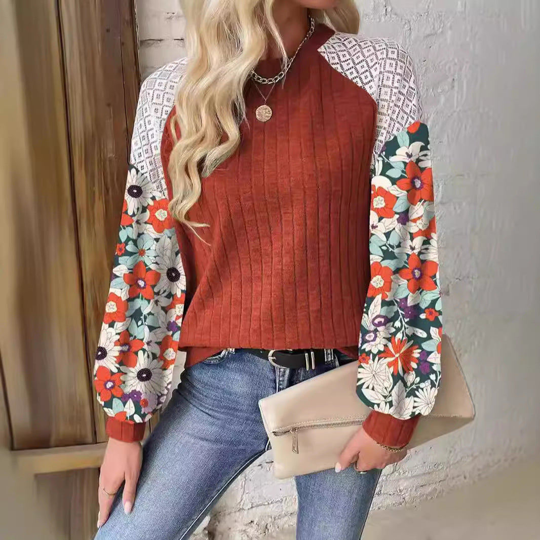 Pull femme à la forme ludique avec un design de manches florales Chic und Stil
