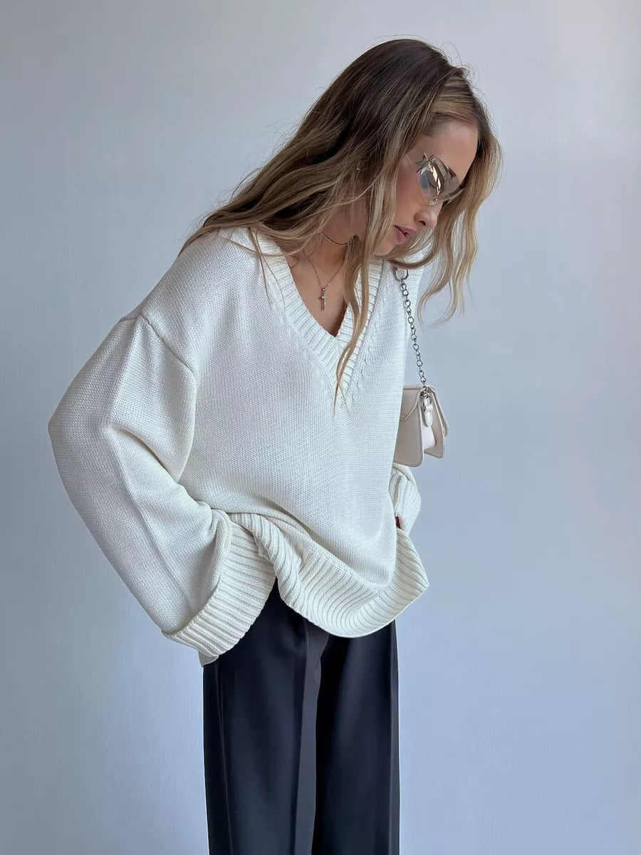 Dames Pull en tricot léger à col en V Chic und Stil