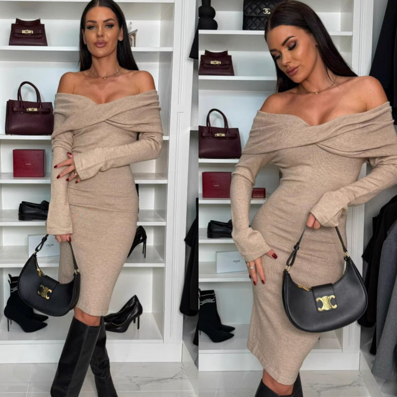 Robe midi en tricot off-shoulder pour femmes Chic und Stil