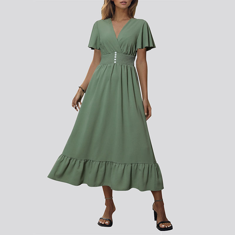 Robe maxi fluide pour femmes avec des manches volantes et un détail de bouton Chic und Stil