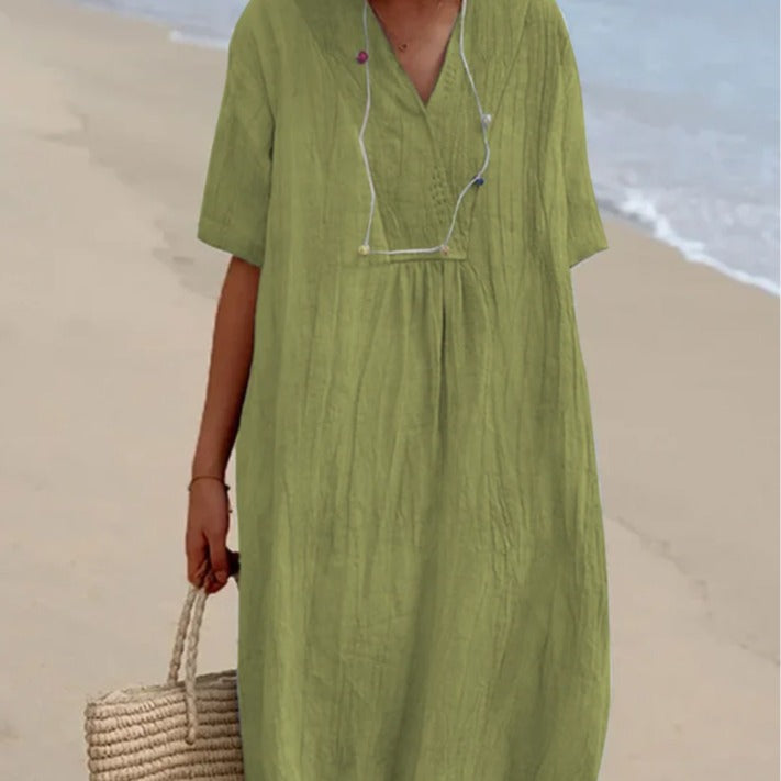 Robe longue décontractée pour femmes à col en V et coupe généreuse Chic und Stil
