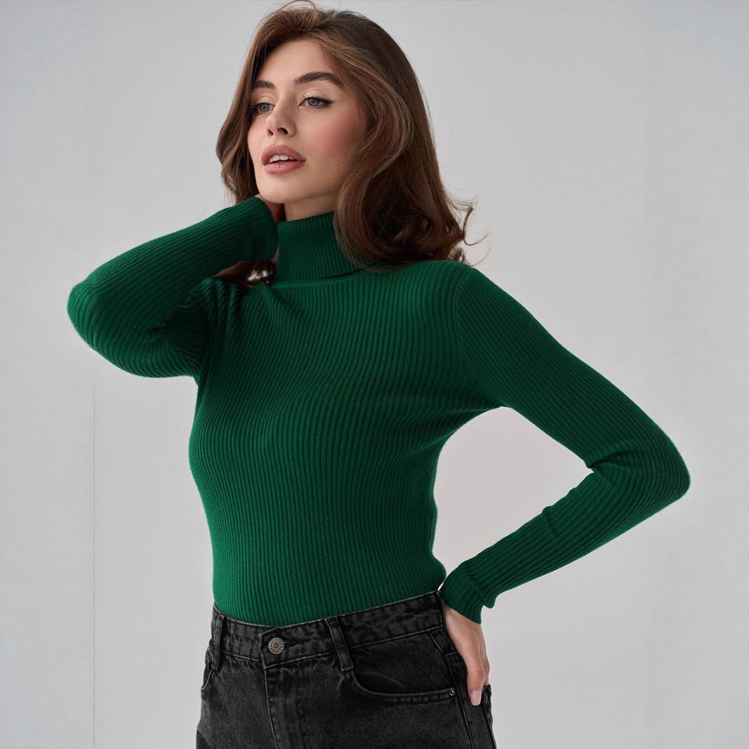Blouse en rip à côtes élégante pour femmes avec col haut et coupe ajustée Chic und Stil