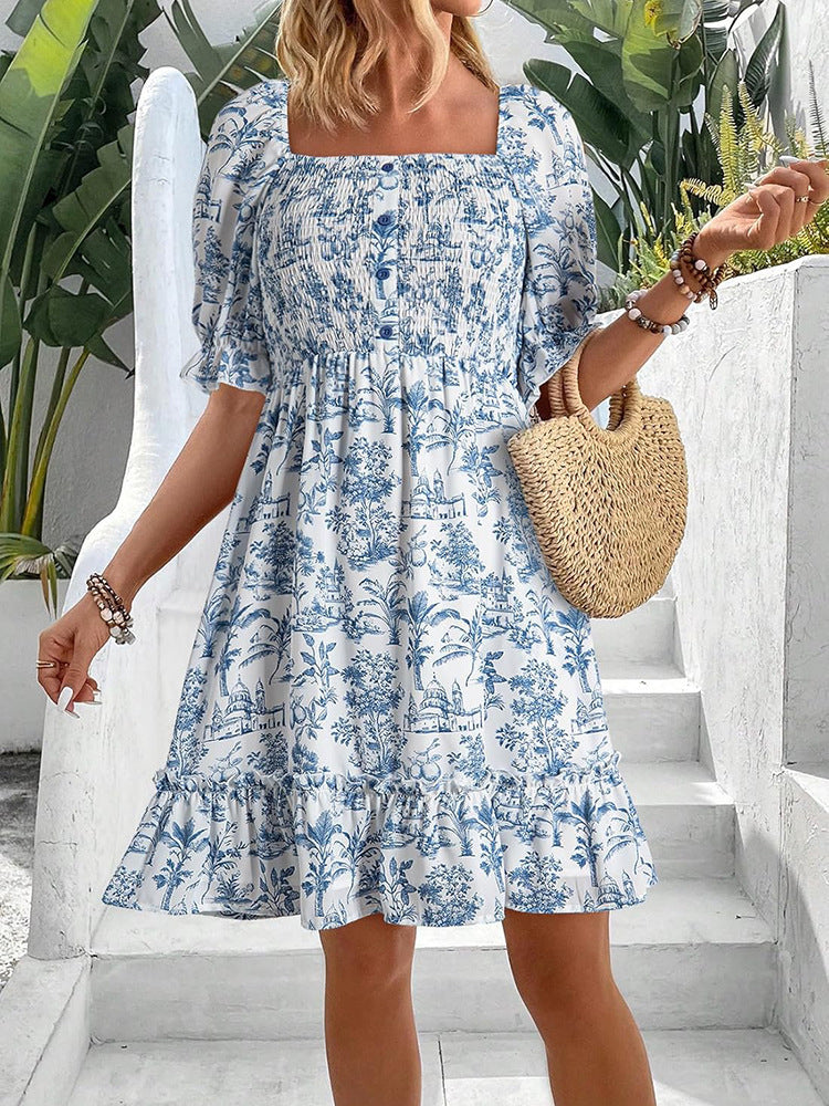 Robe d'été romantique pour dames avec des manches bouffantes et des volants Chic und Stil
