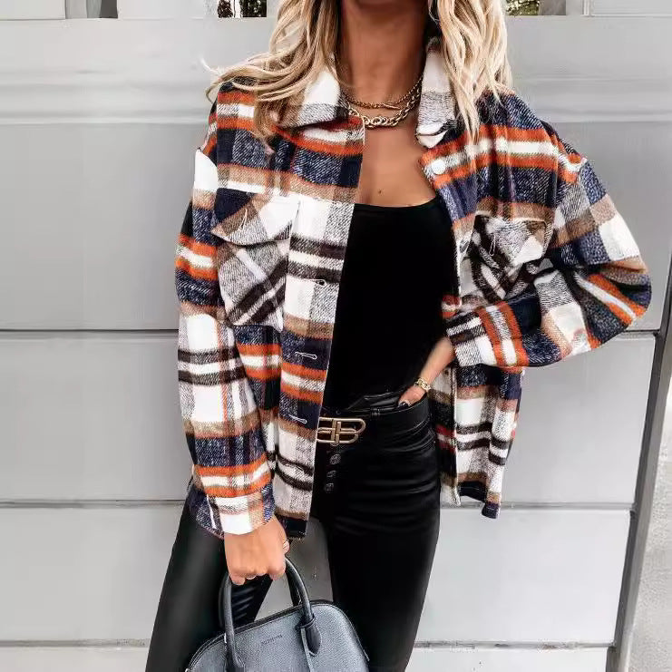 Veste à carreaux pour femmes en style oversize avec fermeture à bouton-pression Chic und Stil