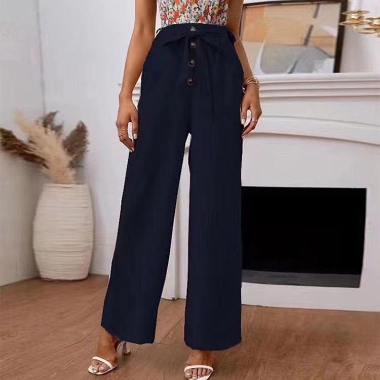 Pantalons larges taille haute pour femmes avec ceinture à nœud Chic und Stil