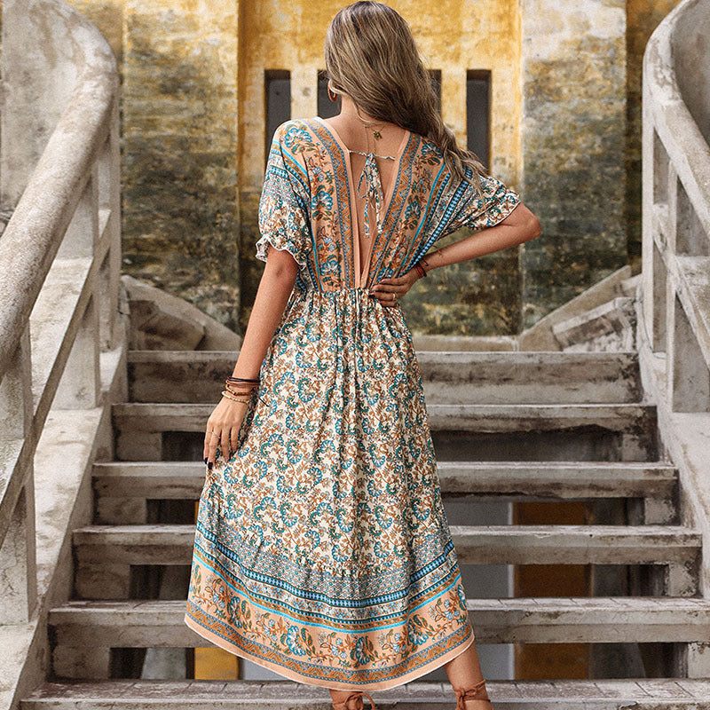 Robe maxi à imprimé floral à volants pour femme High-Low Chic und Stil