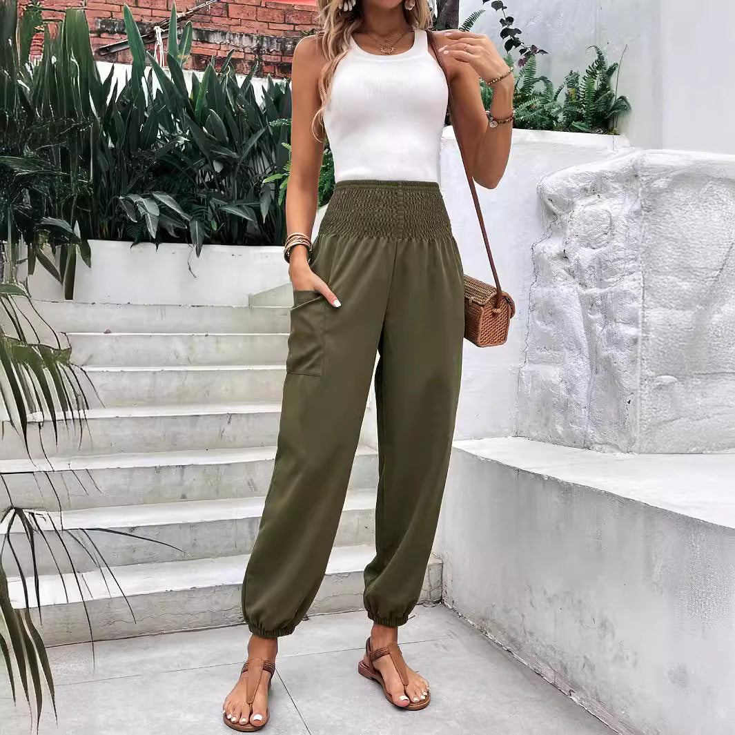 Pantalon d'été décontracté pour femmes à taille haute et jambe étroite Chic und Stil