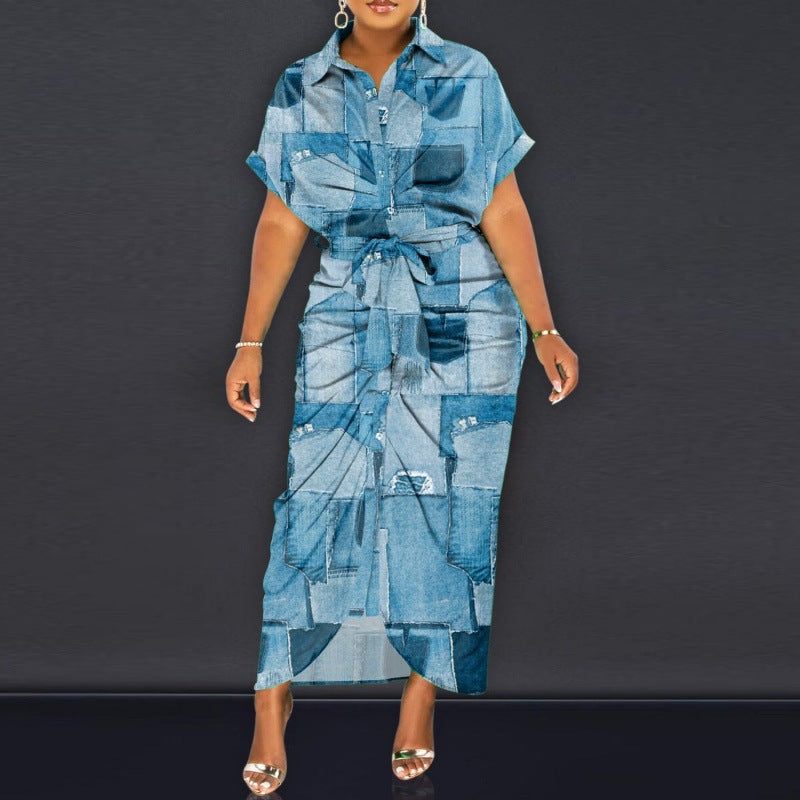 Robe midi en patchwork denim pour dames Chic und Stil