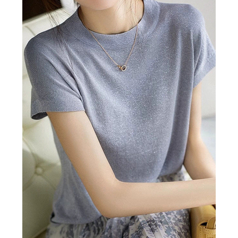 T-shirt en maille pailletée à manches courtes pour femme Chic und Stil