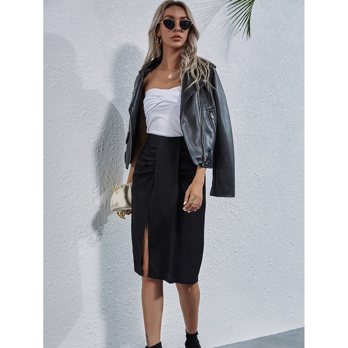 Robe midi femmes avec fente latérale et drapé Chic und Stil