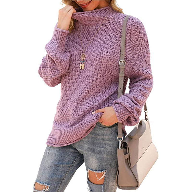 Pull en grosse maille pour femmes avec col haut et structure tendance Chic und Stil