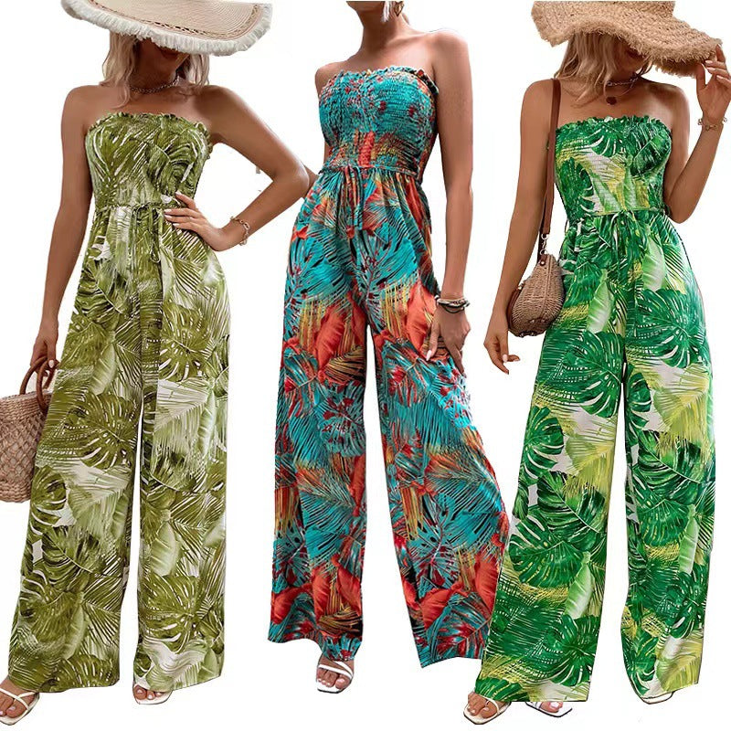 Dame Sans Bretelles Floral Pantalon Large Combinaison Chic und Stil
