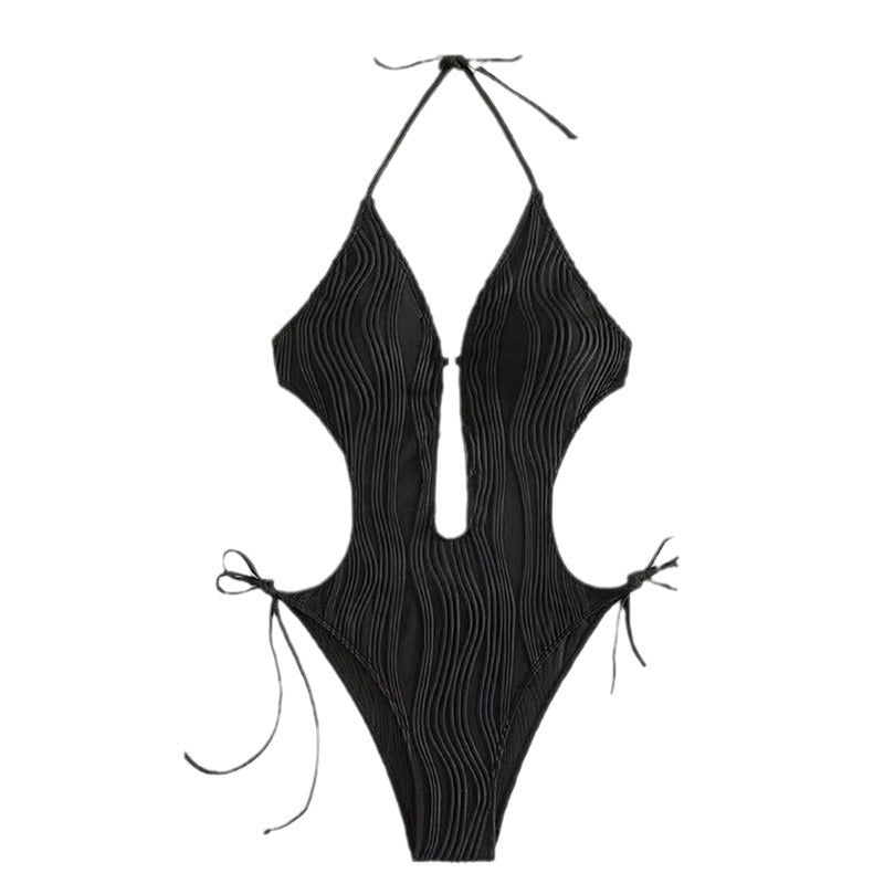 Maillot de bain une pièce pour femmes avec des liens latéraux et un décolleté en V profond Chic und Stil