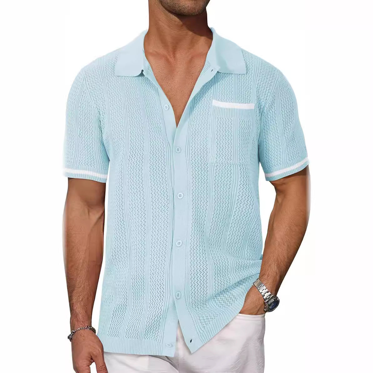 Chemise à manches courtes respirante pour hommes avec un motif de perforation décoratif Chic und Stil