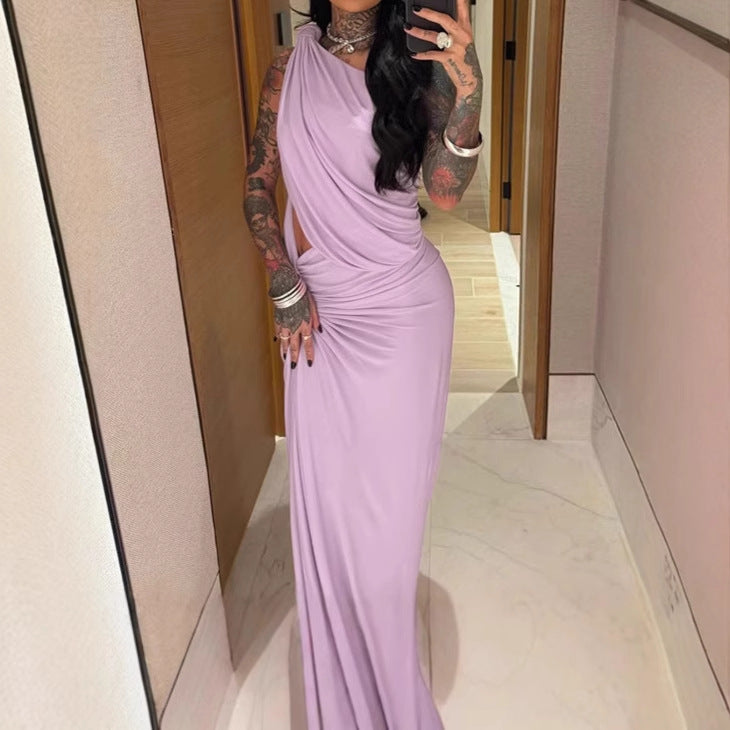 Dames élégant robe portefeuille avec coupe asymétrique et détails volants Chic und Stil