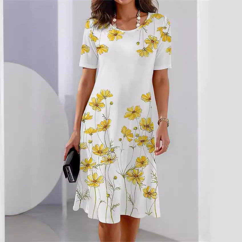 Robe midi femme avec un élégant motif floral et une silhouette décontractée Chic und Stil