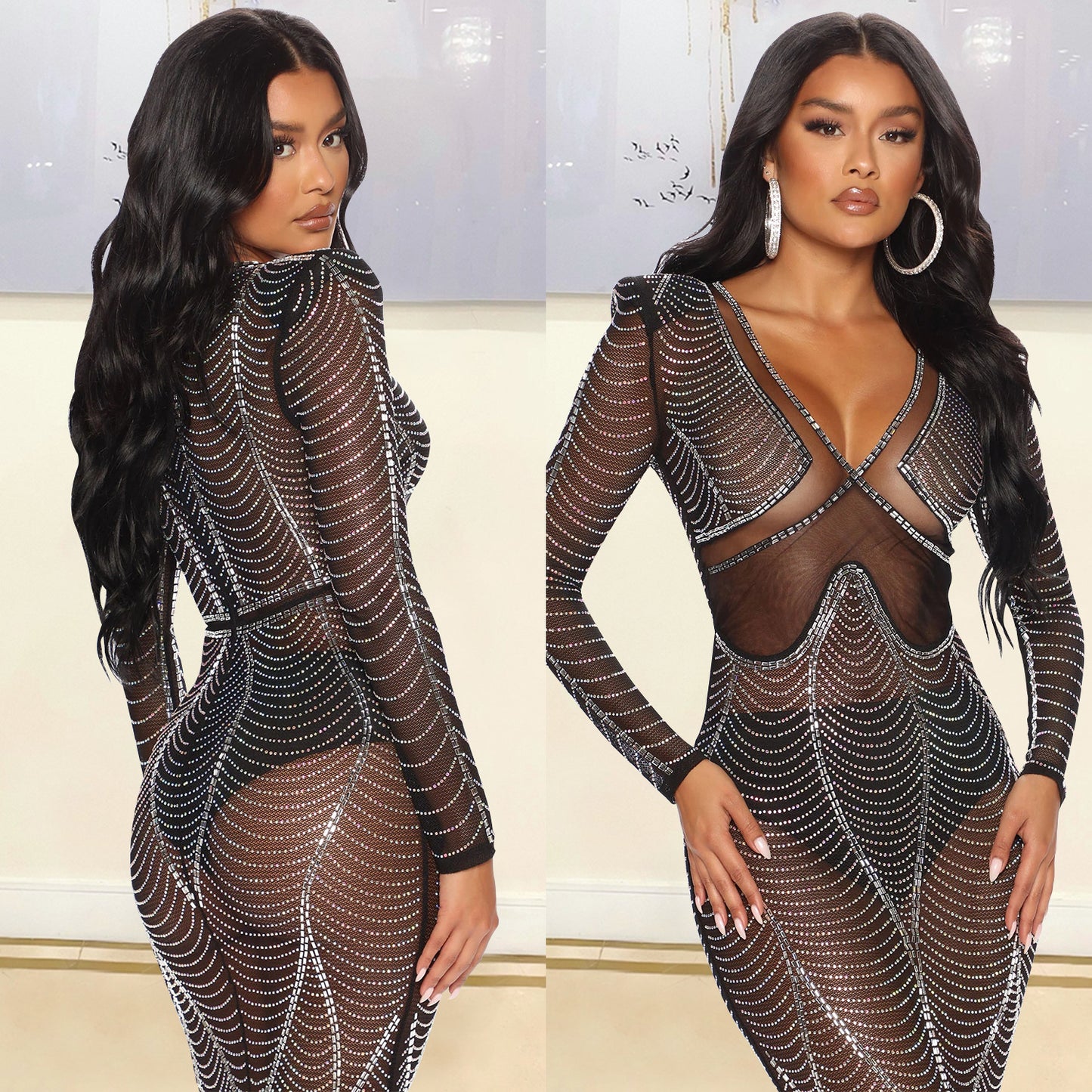 Women's Chic and Stylish Shiny Mesh Maxi Dress