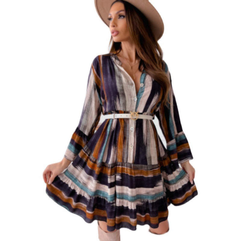 Robe mini A-ligne à rayures pour femmes avec ceinture Chic und Stil