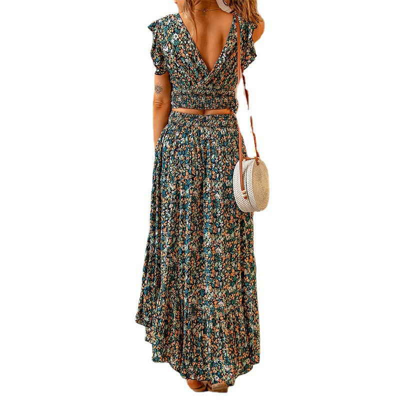 Robe maxi pour femmes avec design floral et manches évasées Chic und Stil