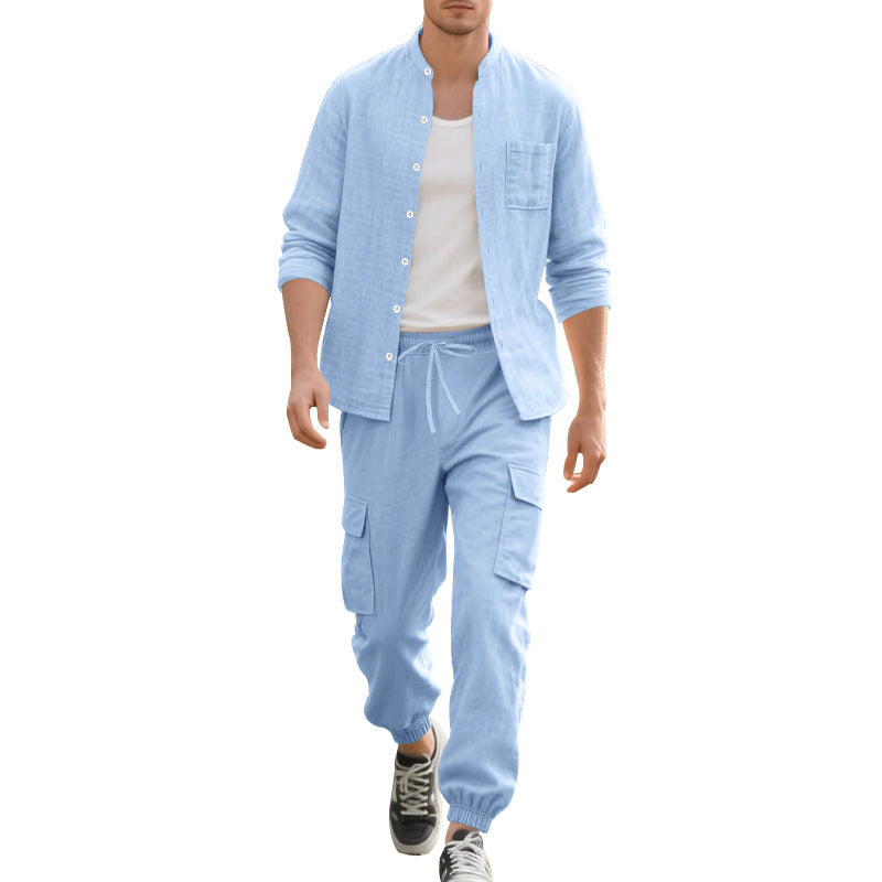 Homme confortable Cargo-Shorts et chemise décontractée à manches longues Set Chic und Stil