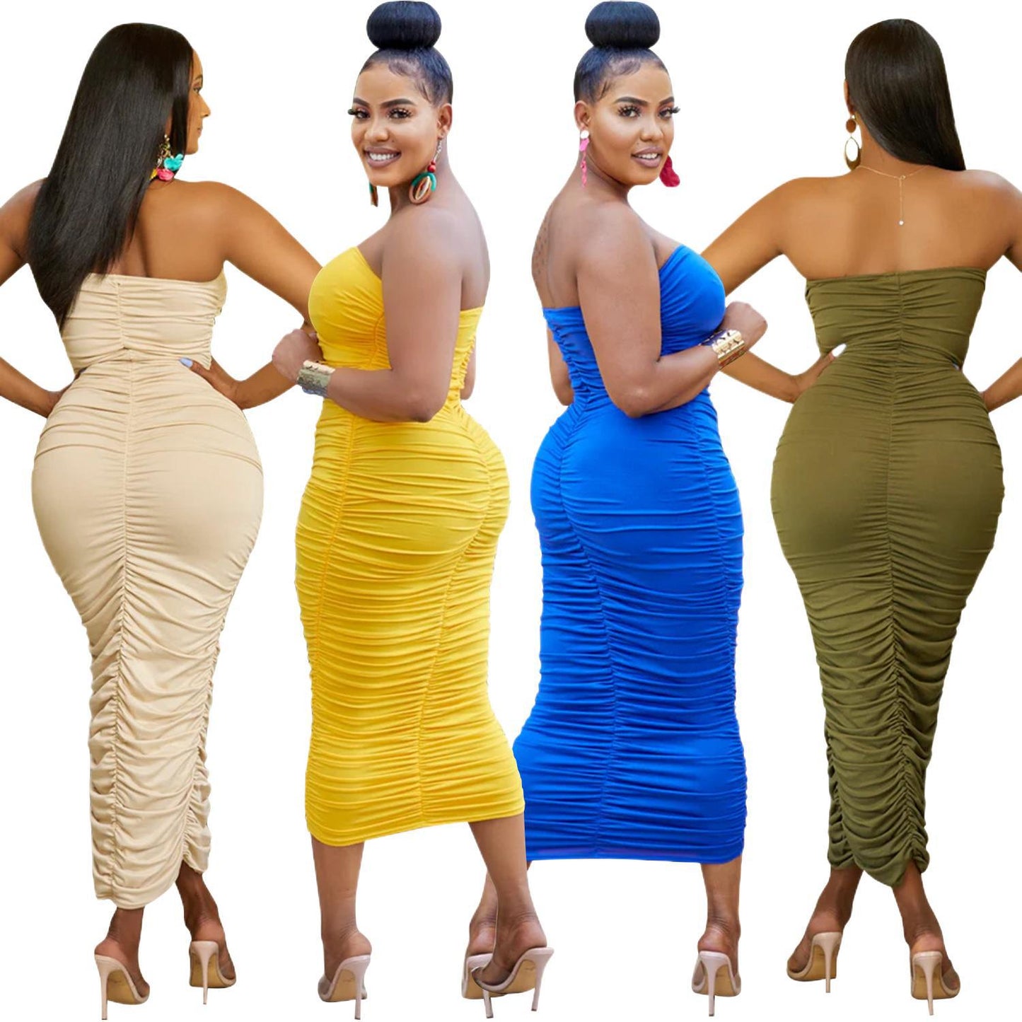 Robe midi à ruchés pour dames Chic und Stil