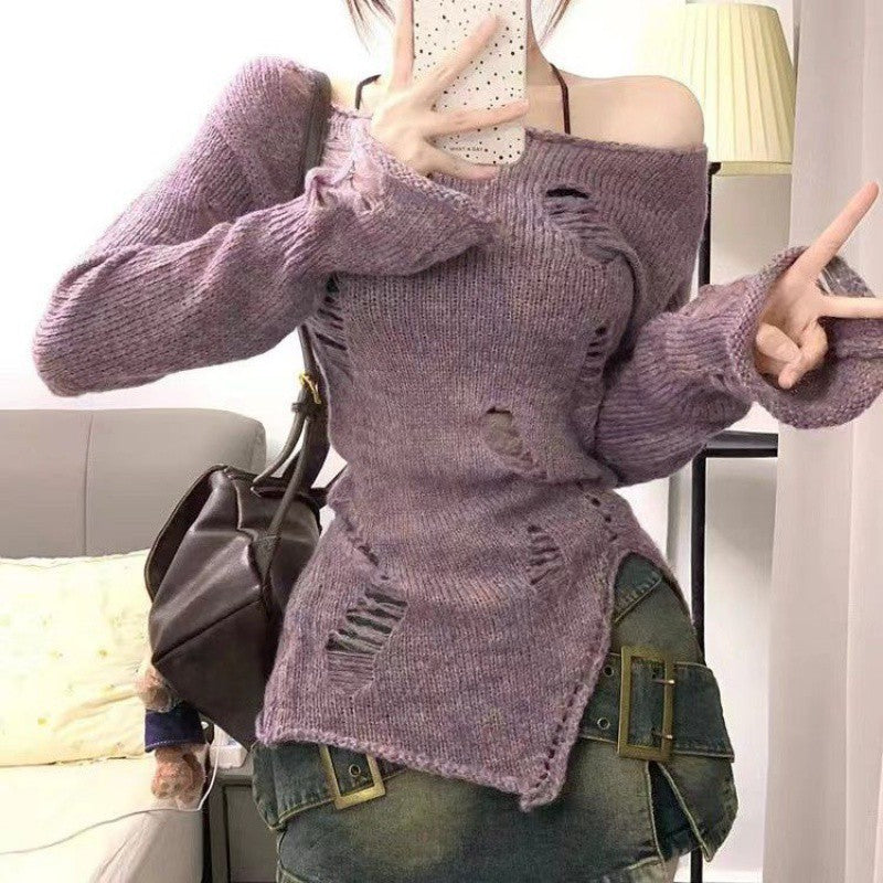 Pull en tricot stylé pour femmes avec des déchirures décontractées et un ourlet asymétrique Chic und Stil