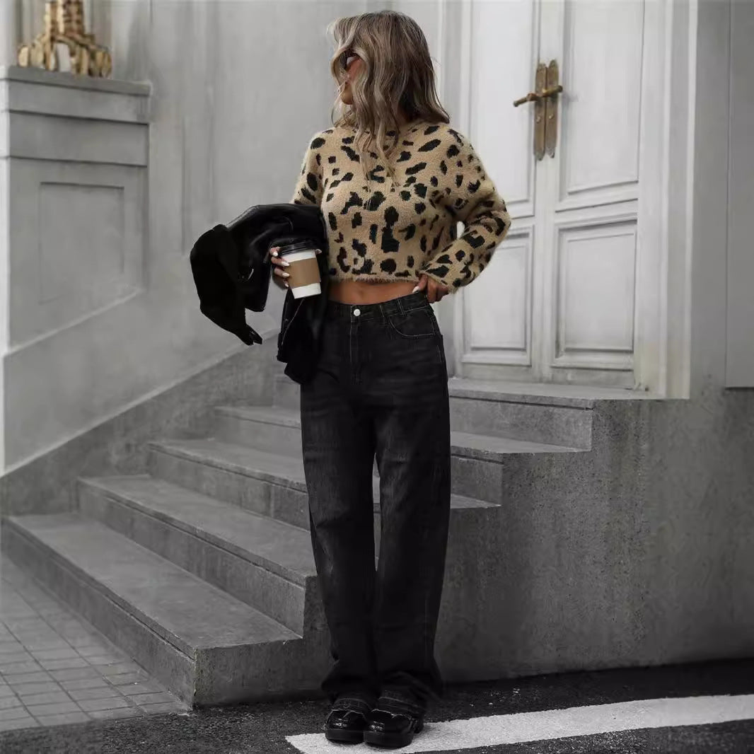Dames Pull en laine douce en léopard Chic und Stil