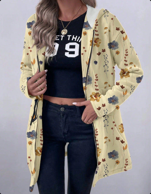 Manteau à capuche et fermeture éclair intégrale pour femmes à imprimé floral Chic und Stil