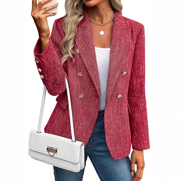 Blazer en tweed pour femmes avec double rangée de boutons Chic und Stil