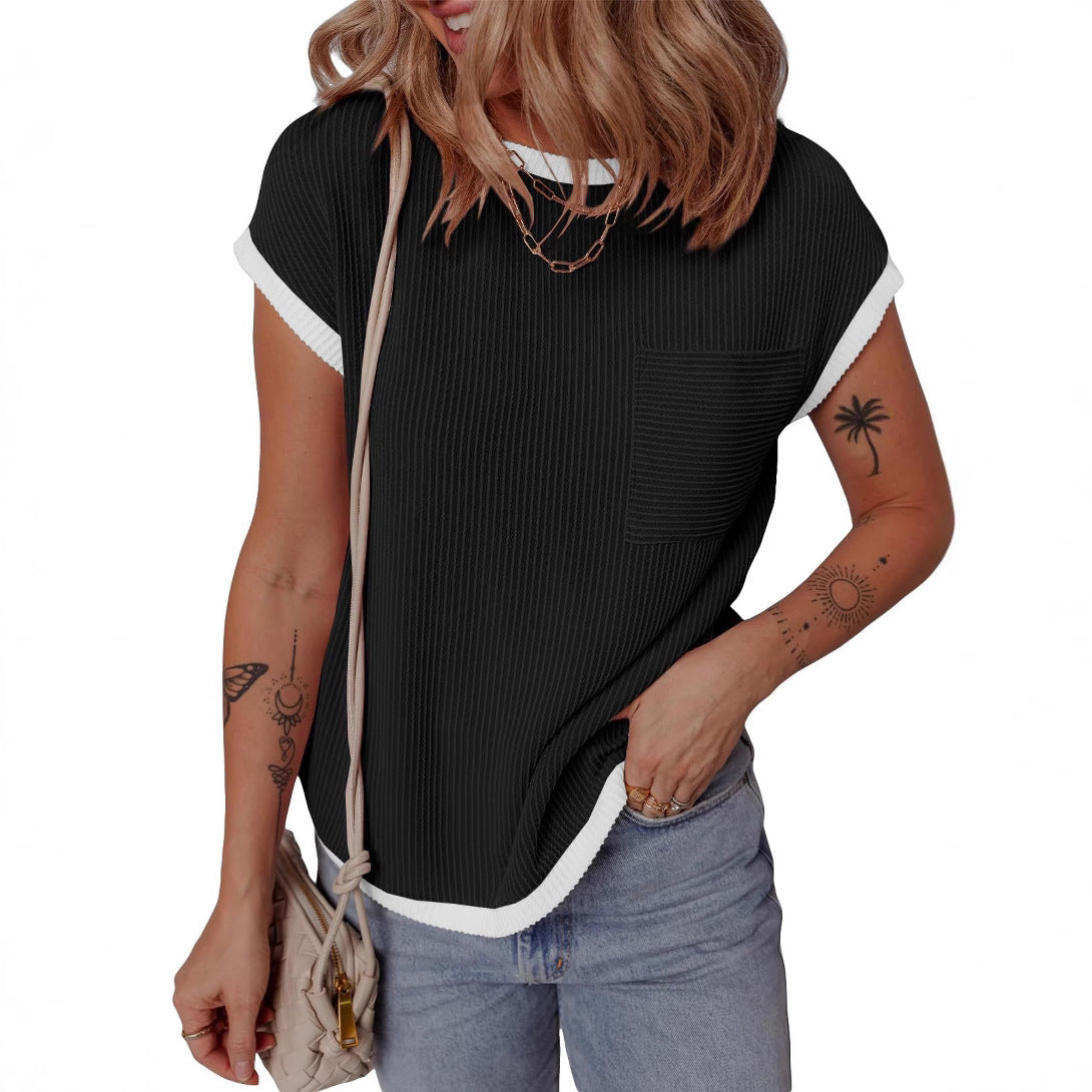 T-shirt en waffle décontracté et respirant pour dames avec poche Chic und Stil