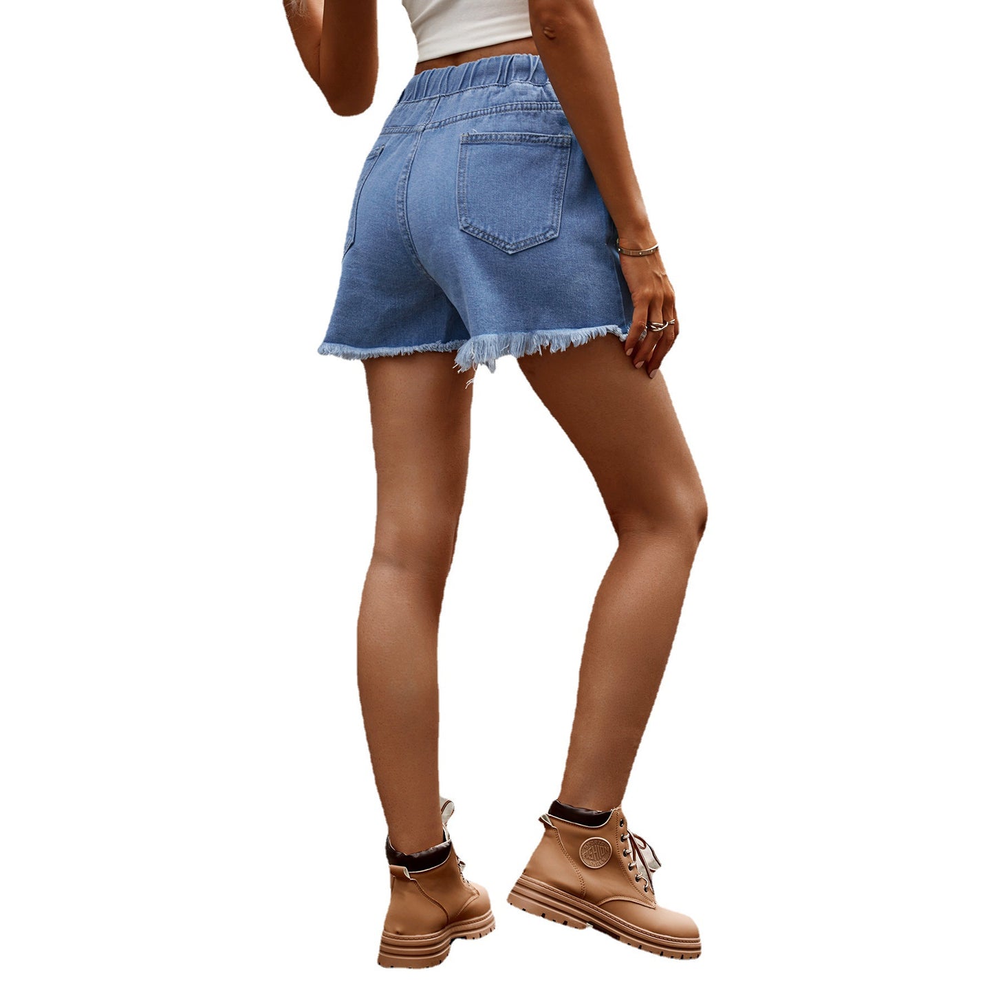 Women's Casual Denim Shorts with Frayed Hem and Elastic Waist Chic und Stil
