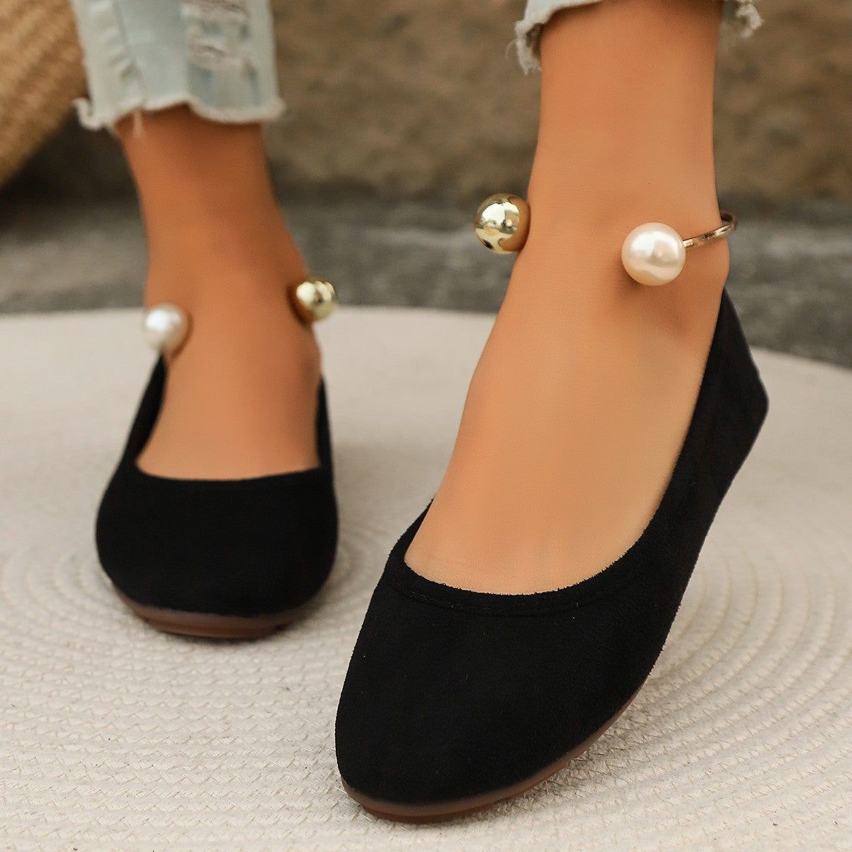 Dames Ballerines Élégantes avec ornement de perles élaboré et semelle antidérapante Chic und Stil