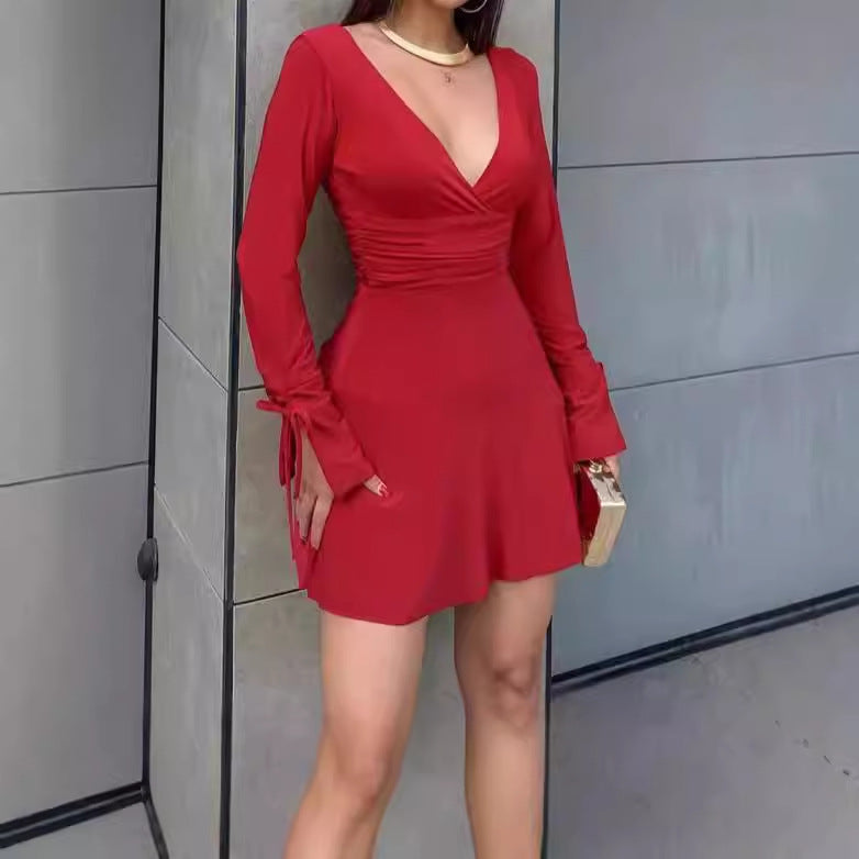 Robe portefeuille pour femmes avec manches longues et nœuds décoratifs Chic und Stil