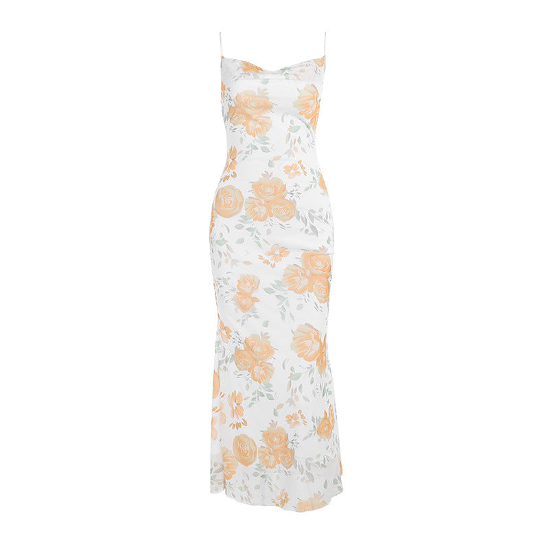 Robe maxi pour femmes avec motif floral et bretelles spaghetti Chic und Stil