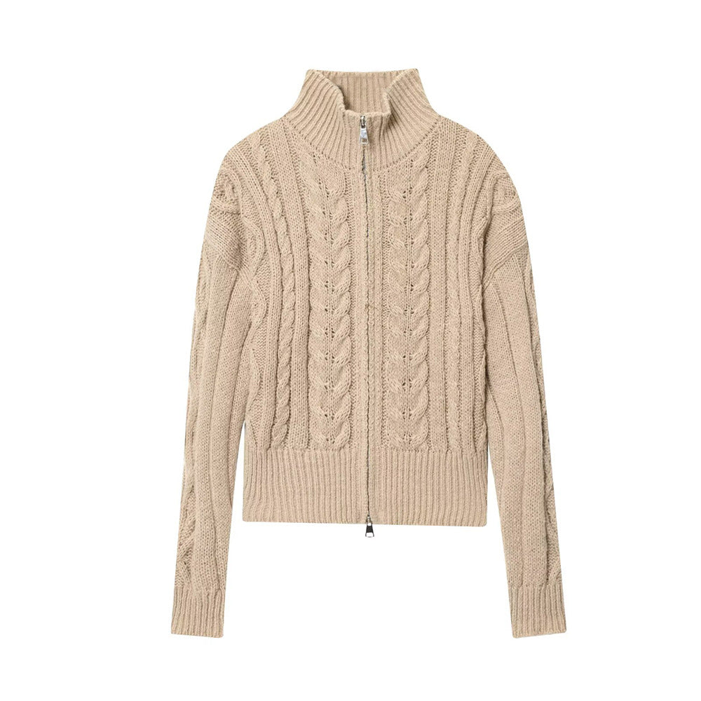 Dame cardigan avec col haut et zipper décoratif Chic und Stil