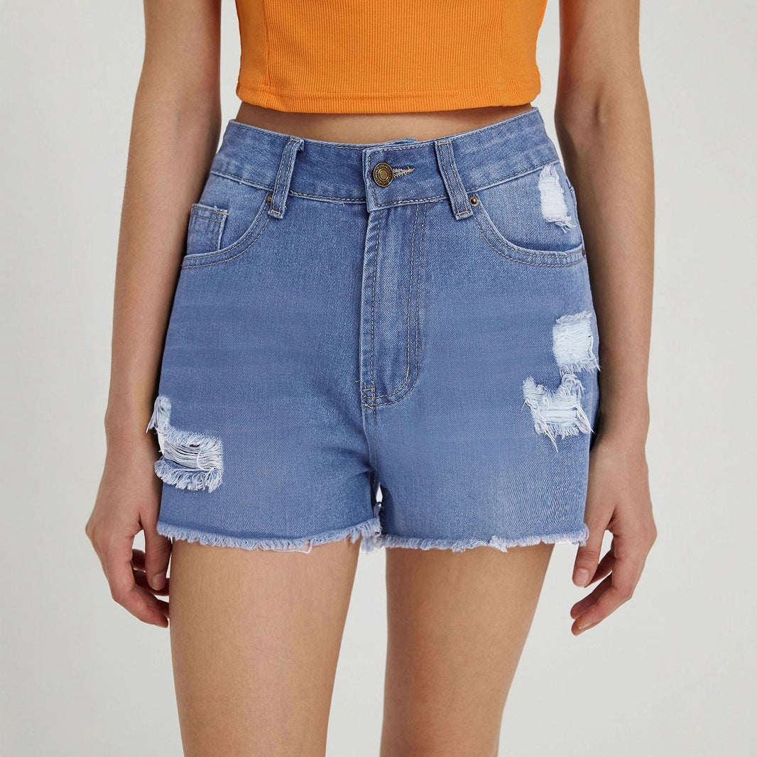 Shorts en denim détruit pour femmes avec ourlet effiloché Chic und Stil