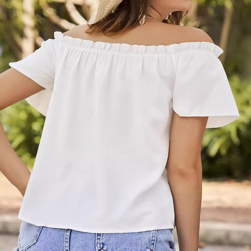 Blouse femme à épaules dénudées avec taille élastique et détails volantés Chic und Stil