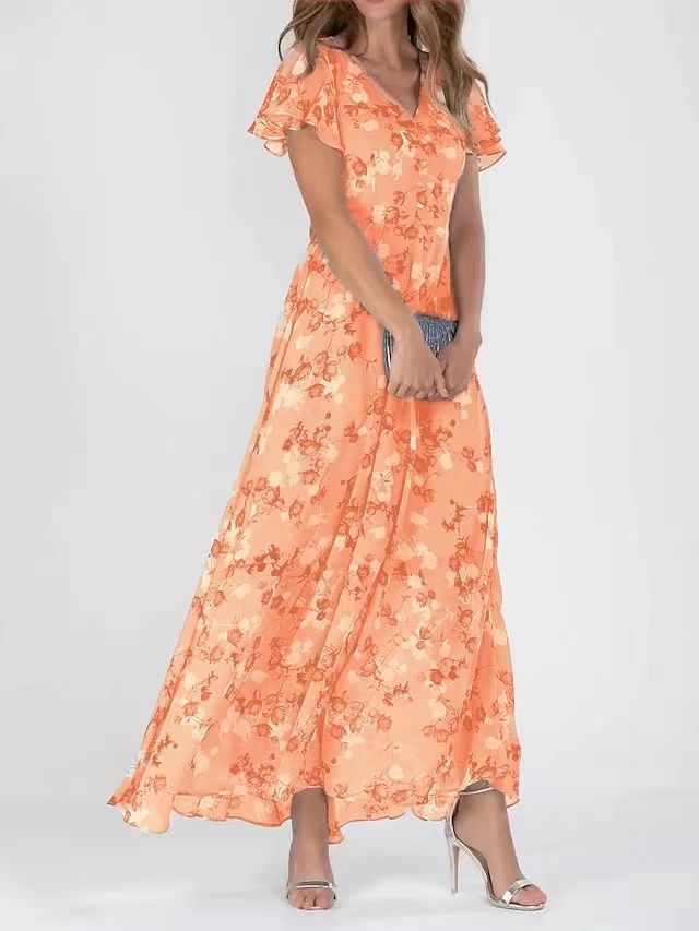 Robe Maxi Chiffon Floral Femme Chic und Stil