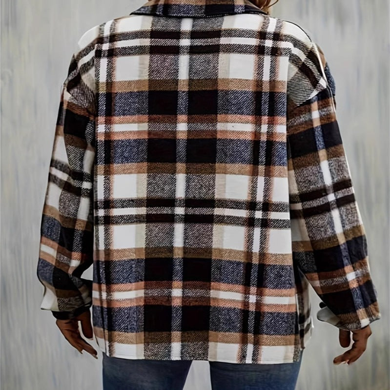 Veste en flanelle à carreaux pour femmes avec poches et boutonnière de bon goût Chic und Stil